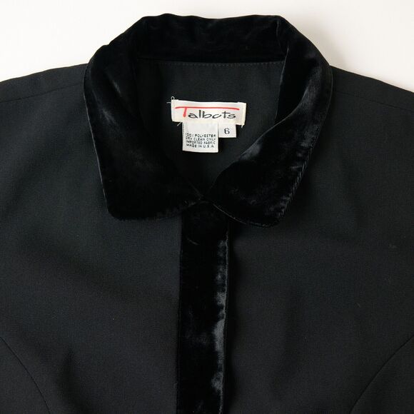 Vtg Talbots Blazer Jacket Womens 6 Black Velvet Trim Single Breasted Cropped 90s - Picture 8 of 9